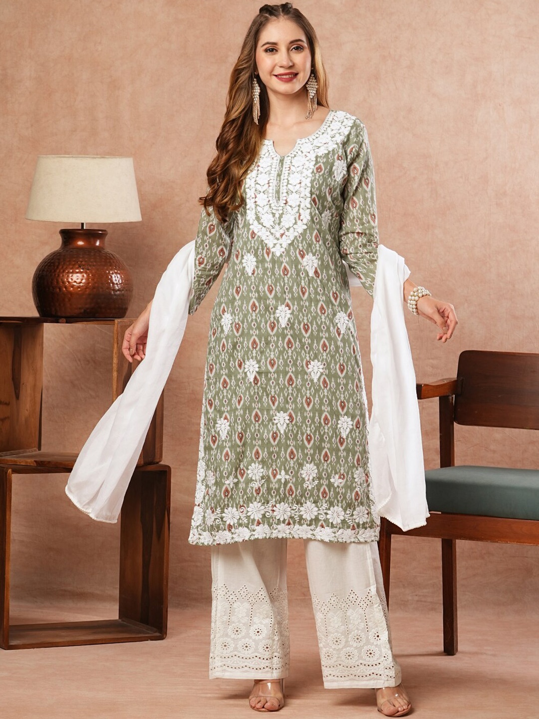 FASHOR Ethnic Motifs Printed Thread Work Pure Cotton Kurta With Palazzos & Dupatta, Green
FASHOR Ethnic Motifs Printed Thread Work Pure Cotton Kurta With Palazzos & Dupatta, Green