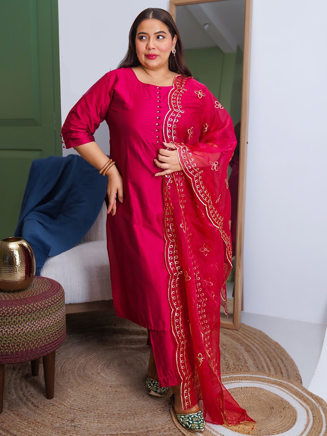 EXTRA LOVE BY LIBAS Plus Size Sequinned Straight Kurta With Trouser & Dupatta, Magenta
EXTRA LOVE BY LIBAS Plus Size Sequinned Straight Kurta With Trouser & Dupatta, Magenta