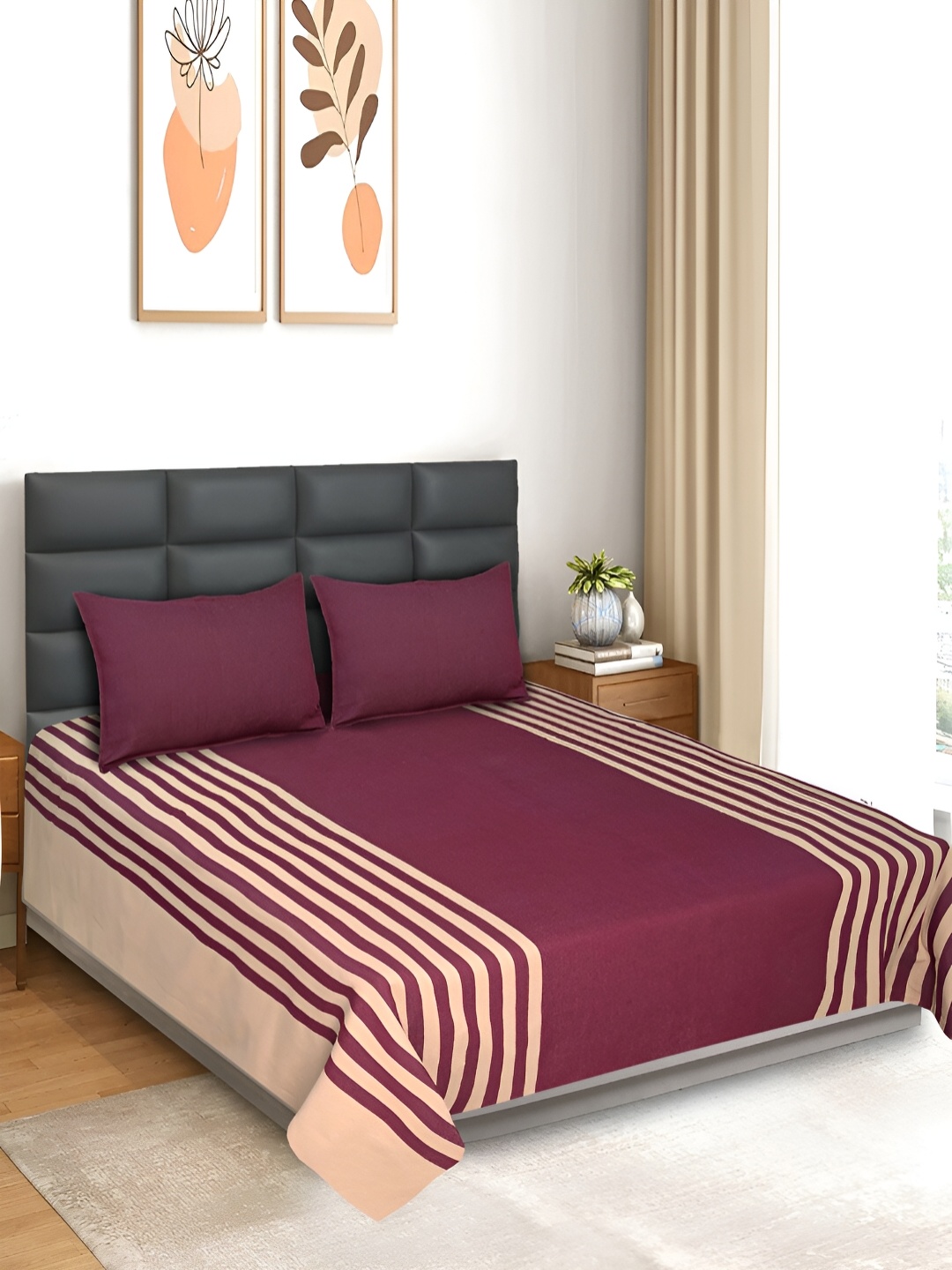 Saral Home Maroon & Cream-Coloured Striped 210 TC King Bedsheet with 2 Pillow Covers
Saral Home Maroon & Cream-Coloured Striped 210 TC King Bedsheet with 2 Pillow Covers