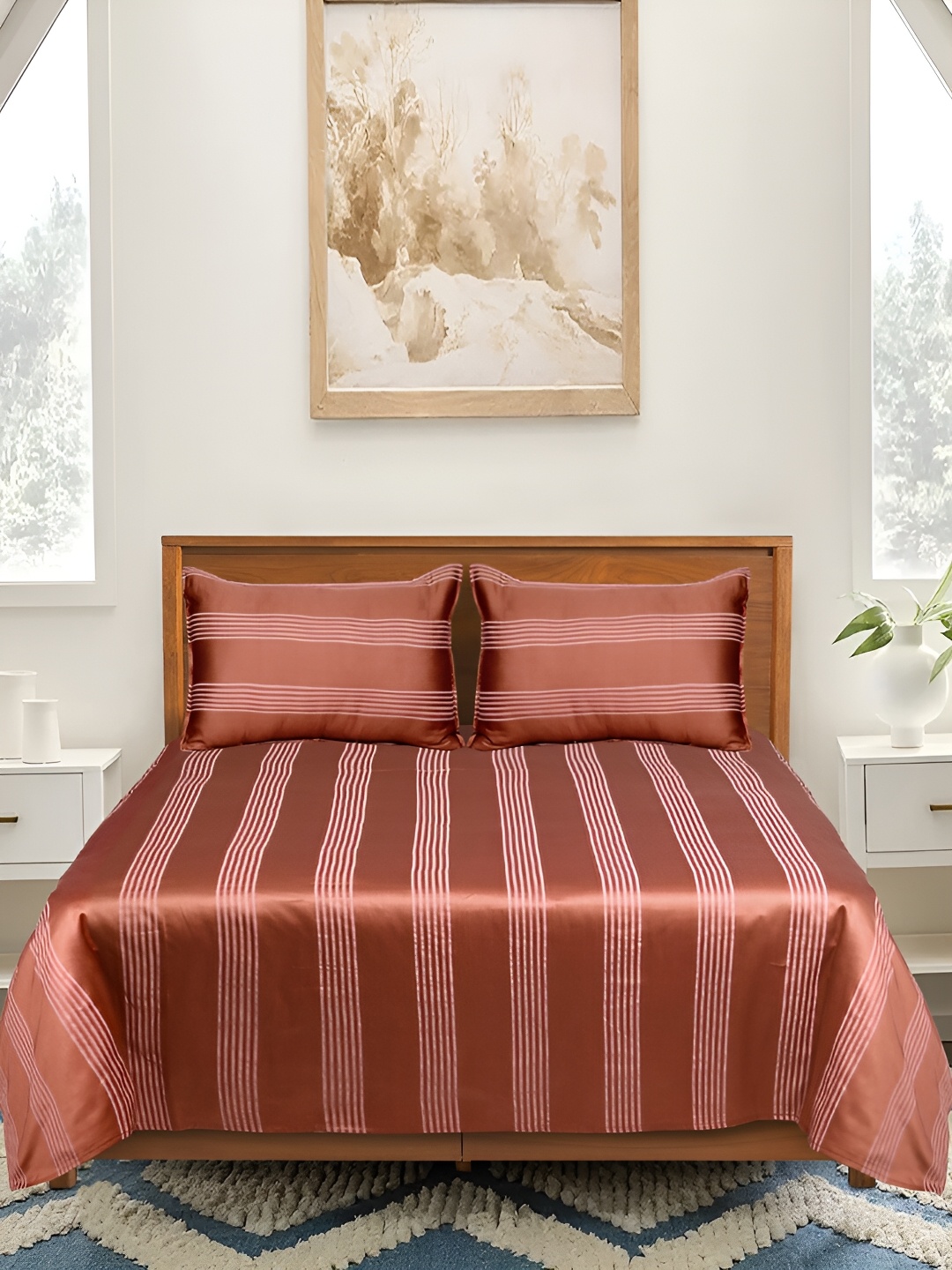Saral Home Rust & Pink Striped 210 TC Pure Cotton King Bedsheet with 2 Pillow Covers
Saral Home Rust & Pink Striped 210 TC Pure Cotton King Bedsheet with 2 Pillow Covers