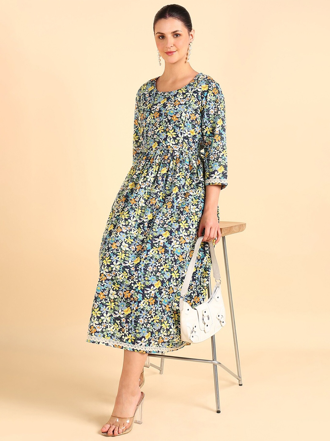 House Of Zelena Floral Printed Gathered or Pleated Pure Cotton Maternity A-Line Dress, Blue
House Of Zelena Floral Printed Gathered or Pleated Pure Cotton Maternity A-Line Dress, Blue