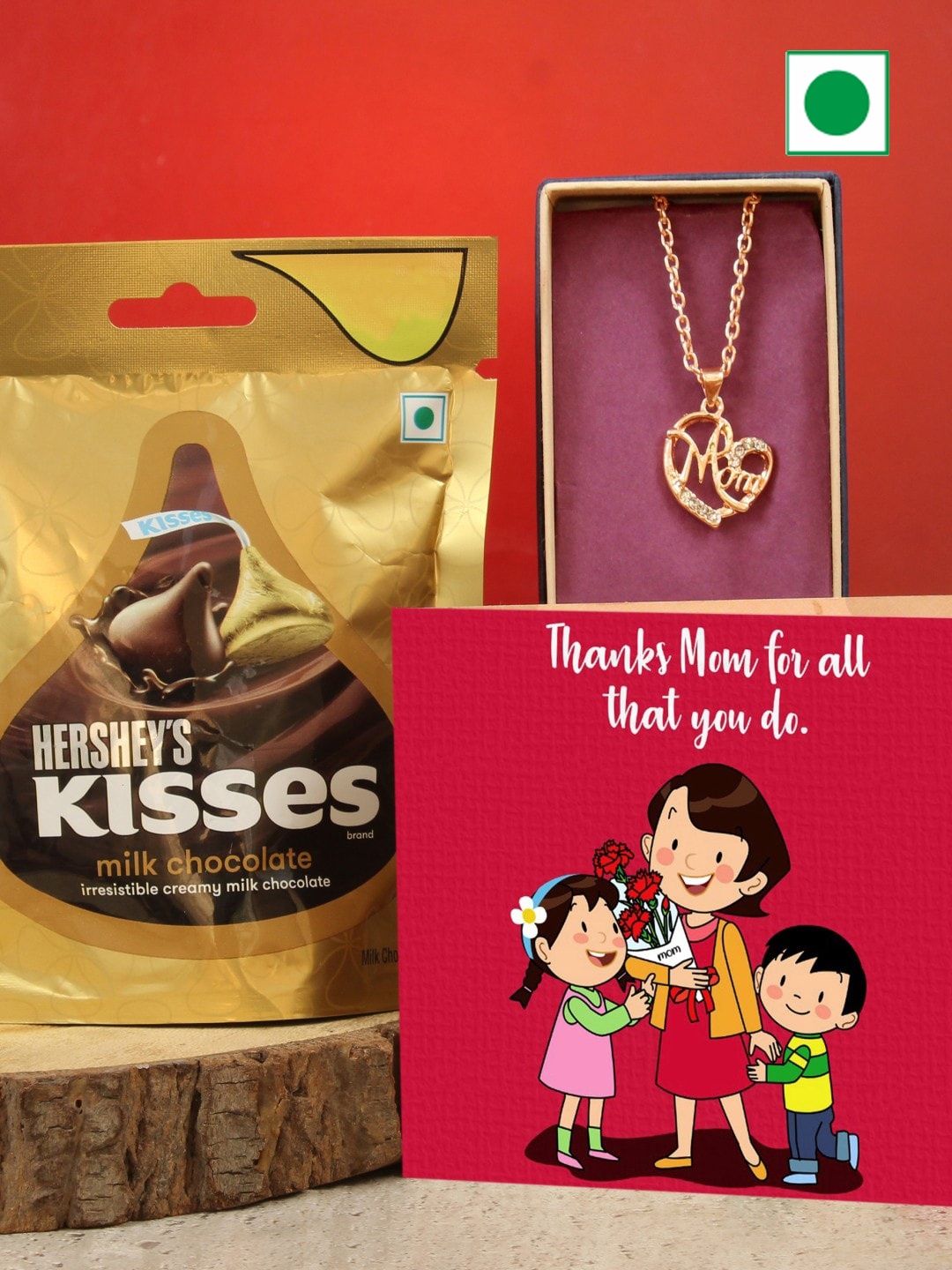 TIED RIBBONS Set Of 3 Mothers Day Pendant & Card with Hersheys Kisses Chocolate Gifts, Gold
TIED RIBBONS Set Of 3 Mothers Day Pendant & Card with Hersheys Kisses Chocolate Gifts, Gold