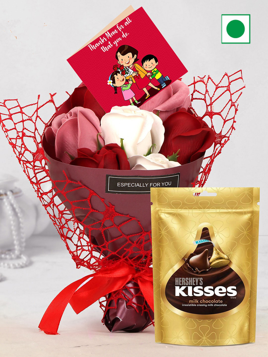 TIED RIBBONS Set Of 3 Mothers Day Bouquet & Card with Hersheys Kisses Chocolate Gifts, Red
TIED RIBBONS Set Of 3 Mothers Day Bouquet & Card with Hersheys Kisses Chocolate Gifts, Red