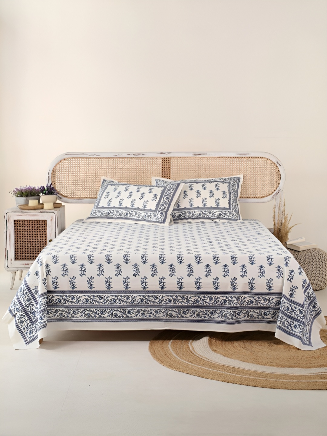 Peepul Tree Off White & Blue Floral Cotton 300 TC King Bedsheet with 2 Pillow Covers
Peepul Tree Off White & Blue Floral Cotton 300 TC King Bedsheet with 2 Pillow Covers