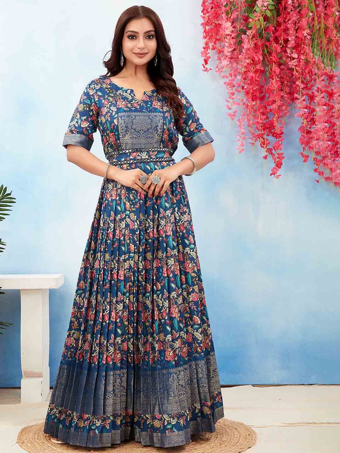 ODD BY chansi TRENDZ Printed Pleated Silk Fit and Flare Maxi Ethnic Dresses with Belt, Blue
ODD BY chansi TRENDZ Printed Pleated Silk Fit and Flare Maxi Ethnic Dresses with Belt, Blue