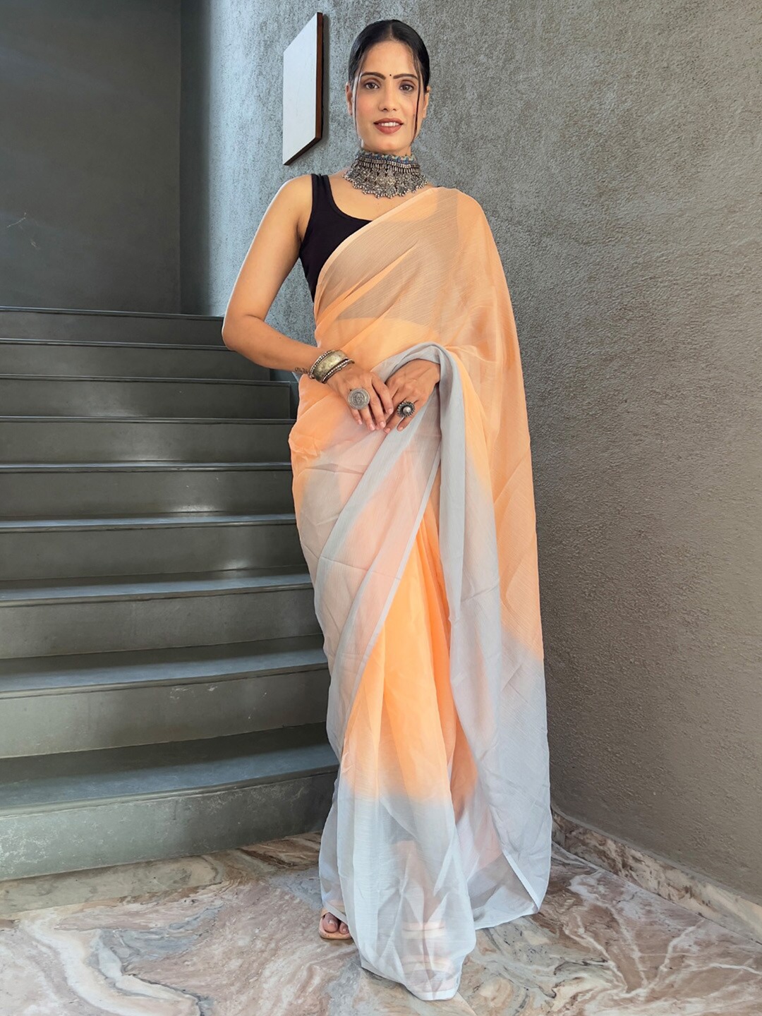 KALINI Ombre Pure Georgette Saree, Peach