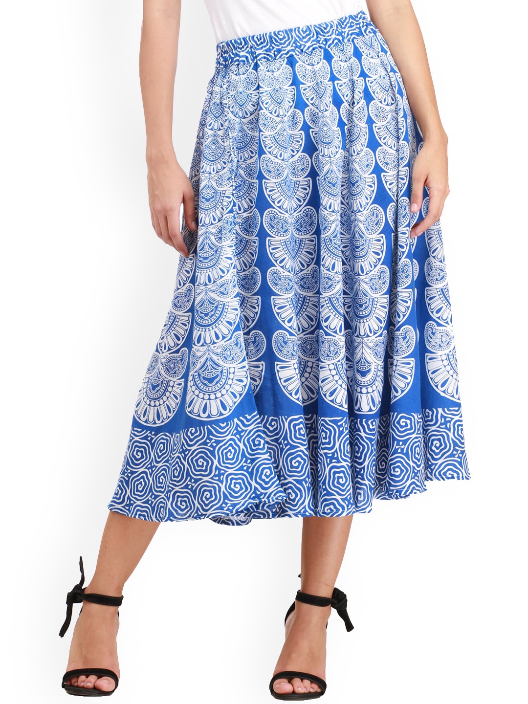 Exotic India Ethnic Motifs Block Printed Pure Cotton A-Line Pilkhuwa Midi Skirt, Blue
Exotic India Ethnic Motifs Block Printed Pure Cotton A-Line Pilkhuwa Midi Skirt, Blue