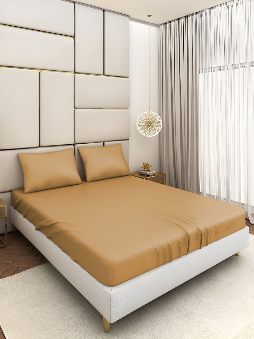 Seevo Gold-Toned 400 TC King Bedsheet with 2 Pillow Covers