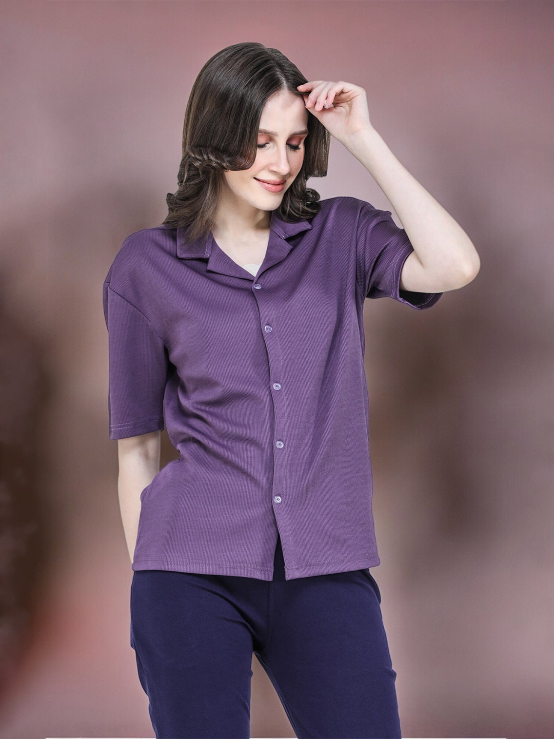 CLAFOUTIS Vertical Stripes Spread Collar Drop-Shoulder Sleeves Relaxed Casual Shirt, Purple
CLAFOUTIS Vertical Stripes Spread Collar Drop-Shoulder Sleeves Relaxed Casual Shirt, Purple