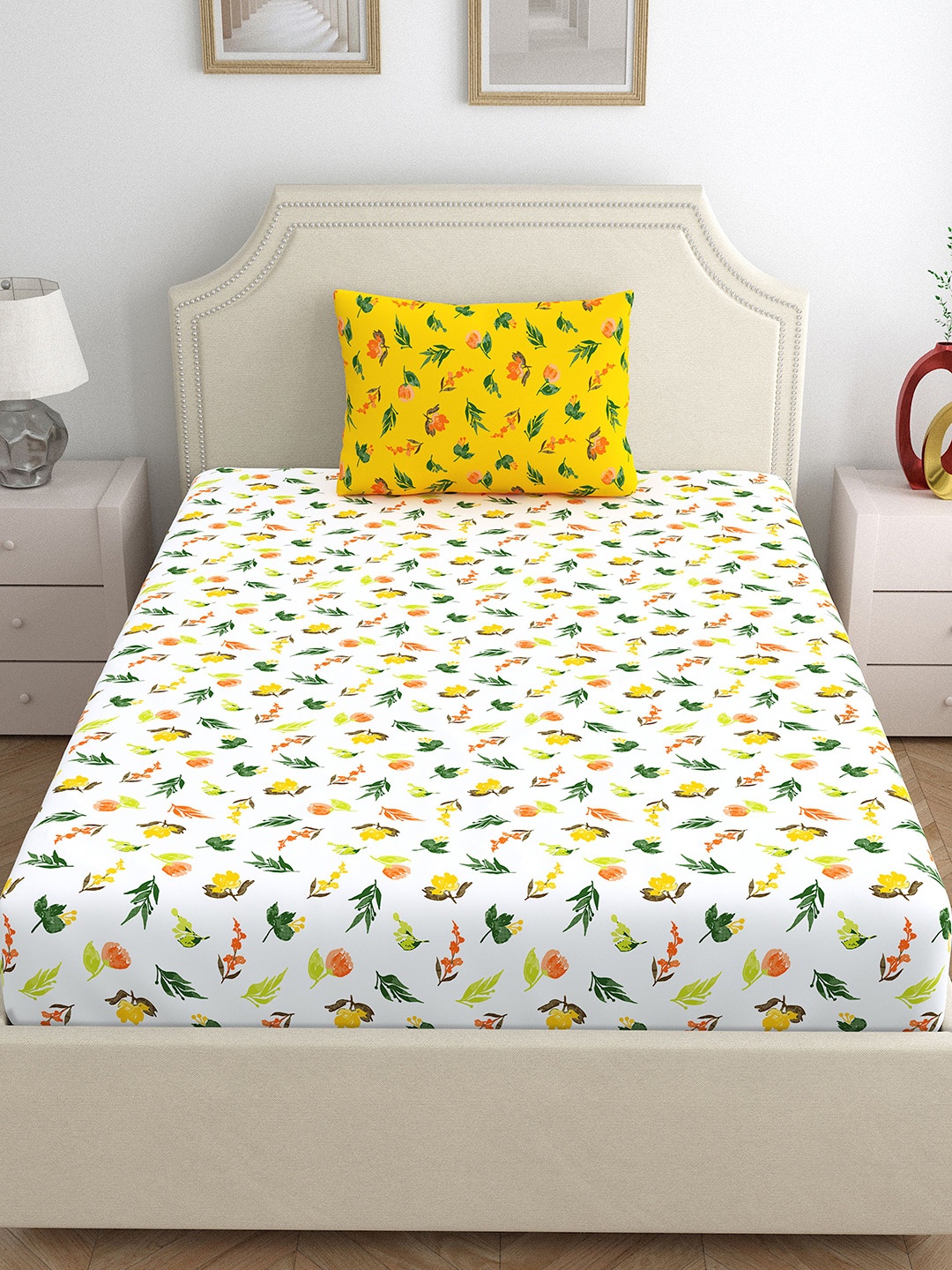 Home Ecstasy Yellow & White Floral 140 TC Cotton Single Bedsheet with 1 Pillow Covers
Home Ecstasy Yellow & White Floral 140 TC Cotton Single Bedsheet with 1 Pillow Covers