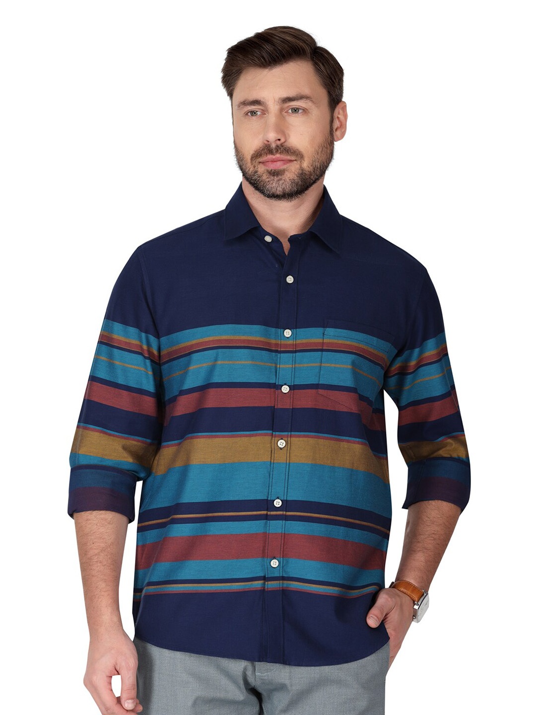 Monterrey SF Relaxed Spread Collar Horizontal Stripes Opaque Striped Cotton Casual Shirt, Navy blue
Monterrey SF Relaxed Spread Collar Horizontal Stripes Opaque Striped Cotton Casual Shirt, Navy blue