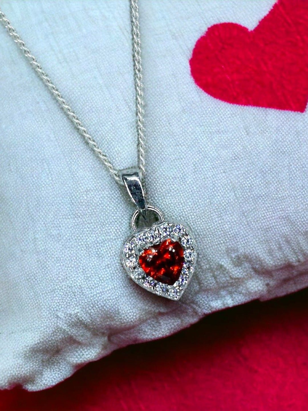 Taraash 925 Sterling Silver Cubic Zirconia Studded Heart Shape Pendant With Chain, Red
Taraash 925 Sterling Silver Cubic Zirconia Studded Heart Shape Pendant With Chain, Red
