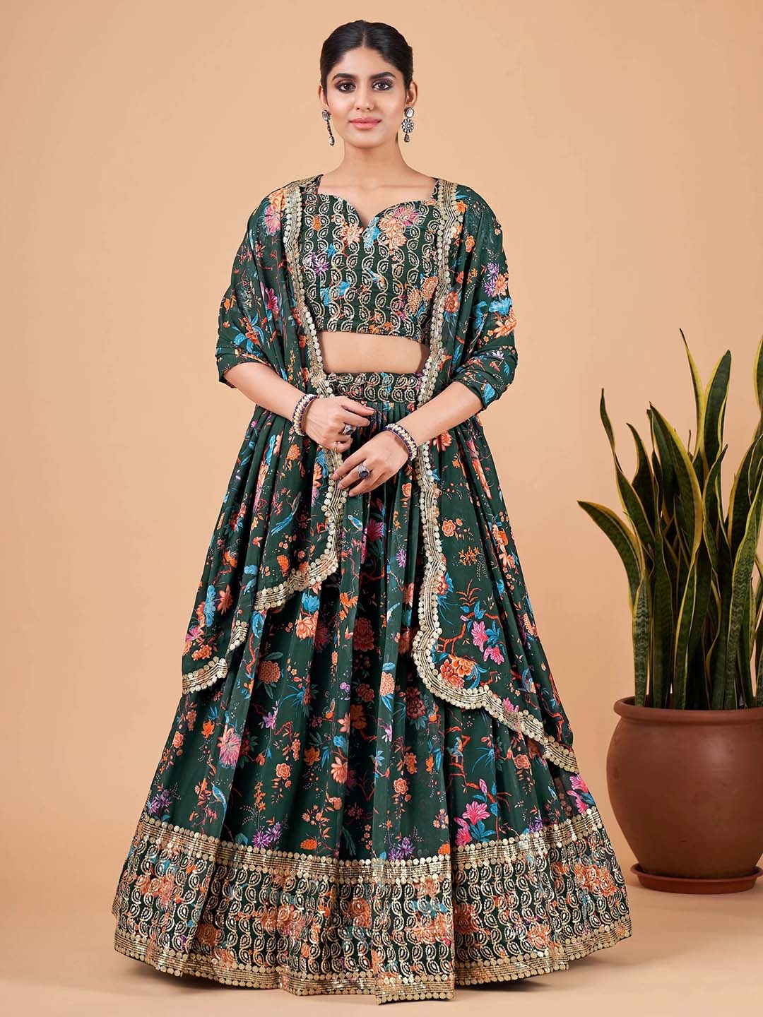 Kaizen TEXO FAB Embroidered Semi-Stitched Lehenga & Unstitched Blouse With Dupatta, Green
Kaizen TEXO FAB Embroidered Semi-Stitched Lehenga & Unstitched Blouse With Dupatta, Green