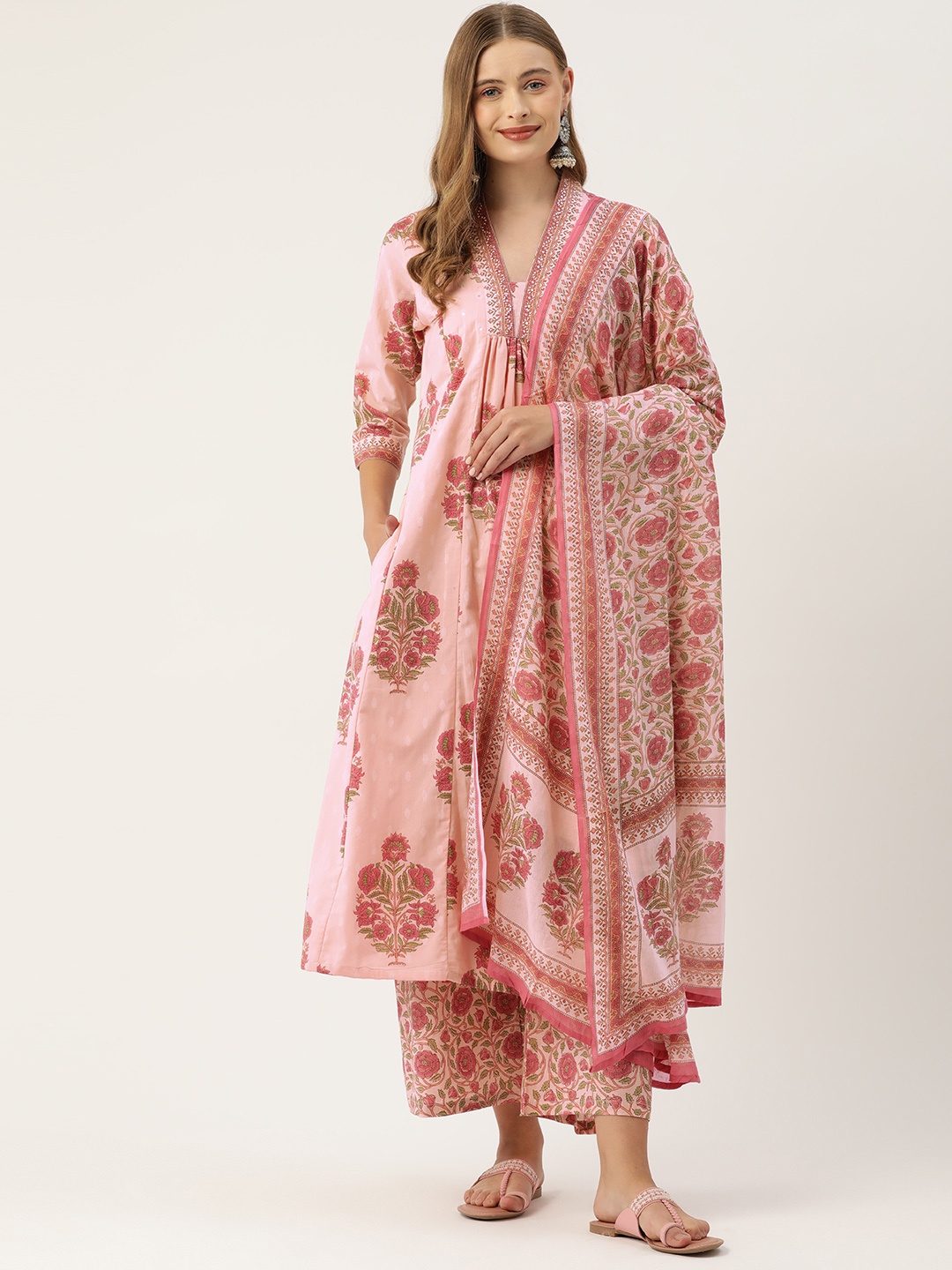 Jaipur Morni Floral Printed Pleated Sequinned Pure Cotton Kurta with Palazzos & Dupatta, Pink
Jaipur Morni Floral Printed Pleated Sequinned Pure Cotton Kurta with Palazzos & Dupatta, Pink