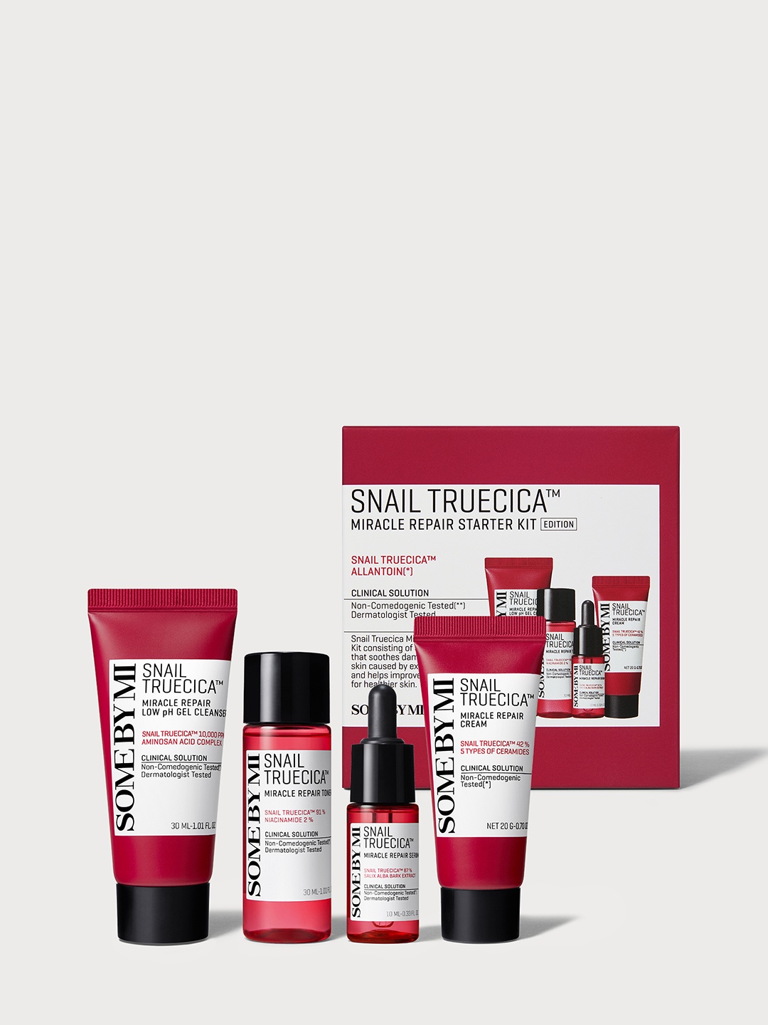 SOME BY MI Snail Truecica Miracle Repair Starter Kit - 30ml,30ml,10ml,20g, Transparent
SOME BY MI Snail Truecica Miracle Repair Starter Kit - 30ml,30ml,10ml,20g, Transparent