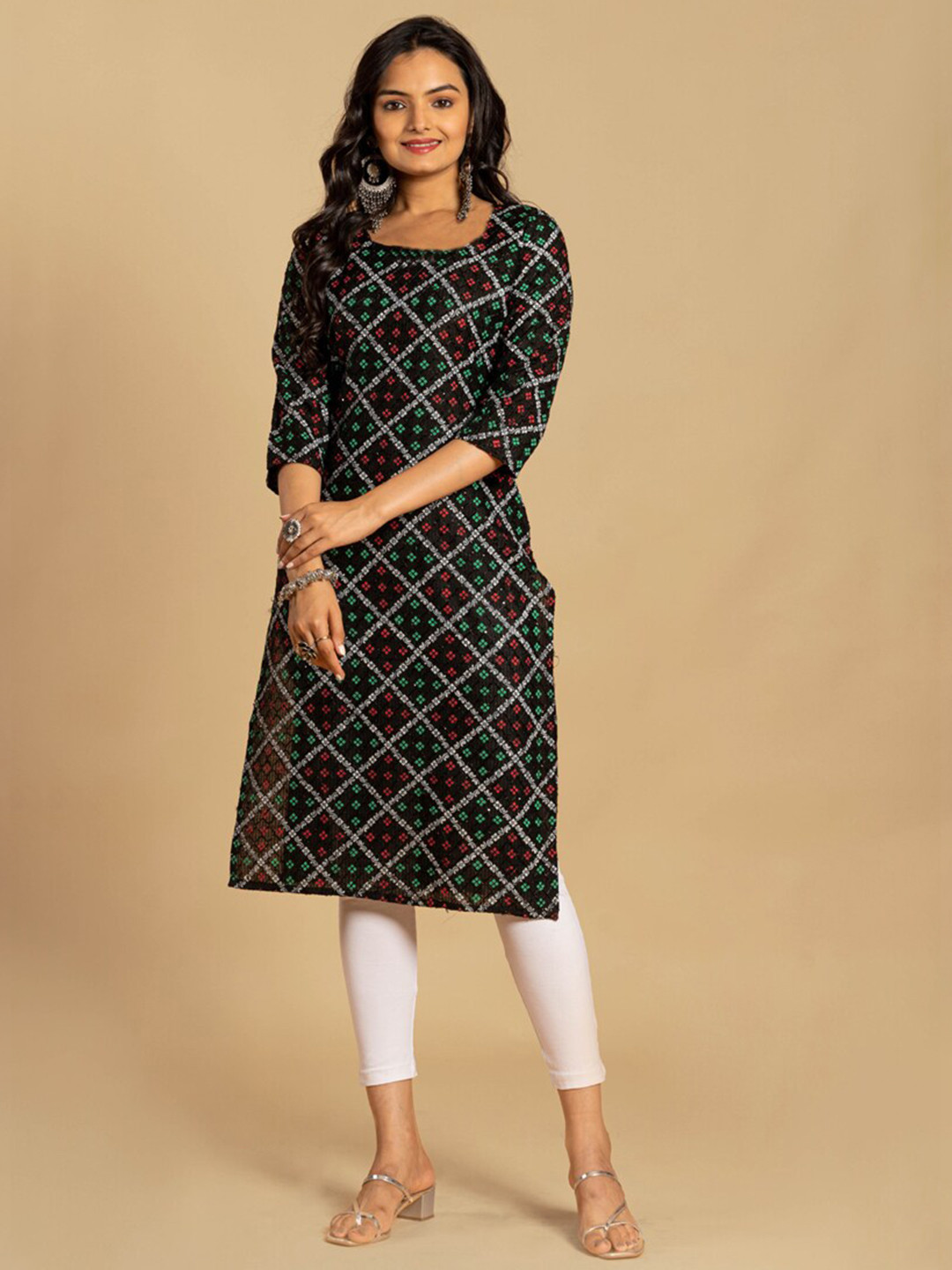 ASISA Bandhani Printed Chanderi Cotton Straight Kurta, Black 
ASISA Bandhani Printed Chanderi Cotton Straight Kurta, Black