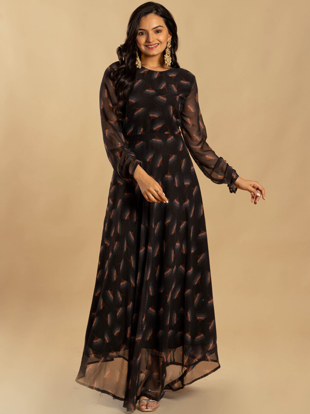 ASISA Floral Printed Round Neck Long Sleeves Georgette Fit & Flare Maxi Ethnic Dress, Black
ASISA Floral Printed Round Neck Long Sleeves Georgette Fit & Flare Maxi Ethnic Dress, Black