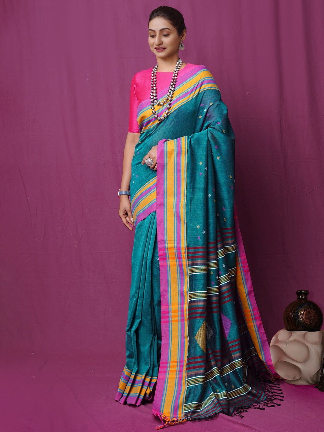 Unnati Silks Woven Design Pure Cotton Handloom Jamdani Saree, Green