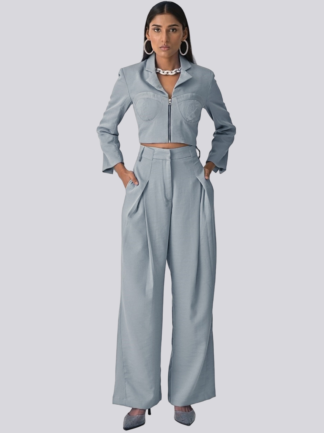 MISSY Women Relaxed Flared High-Rise Pleated Cotton Formal Trousers, Grey
MISSY Women Relaxed Flared High-Rise Pleated Cotton Formal Trousers, Grey