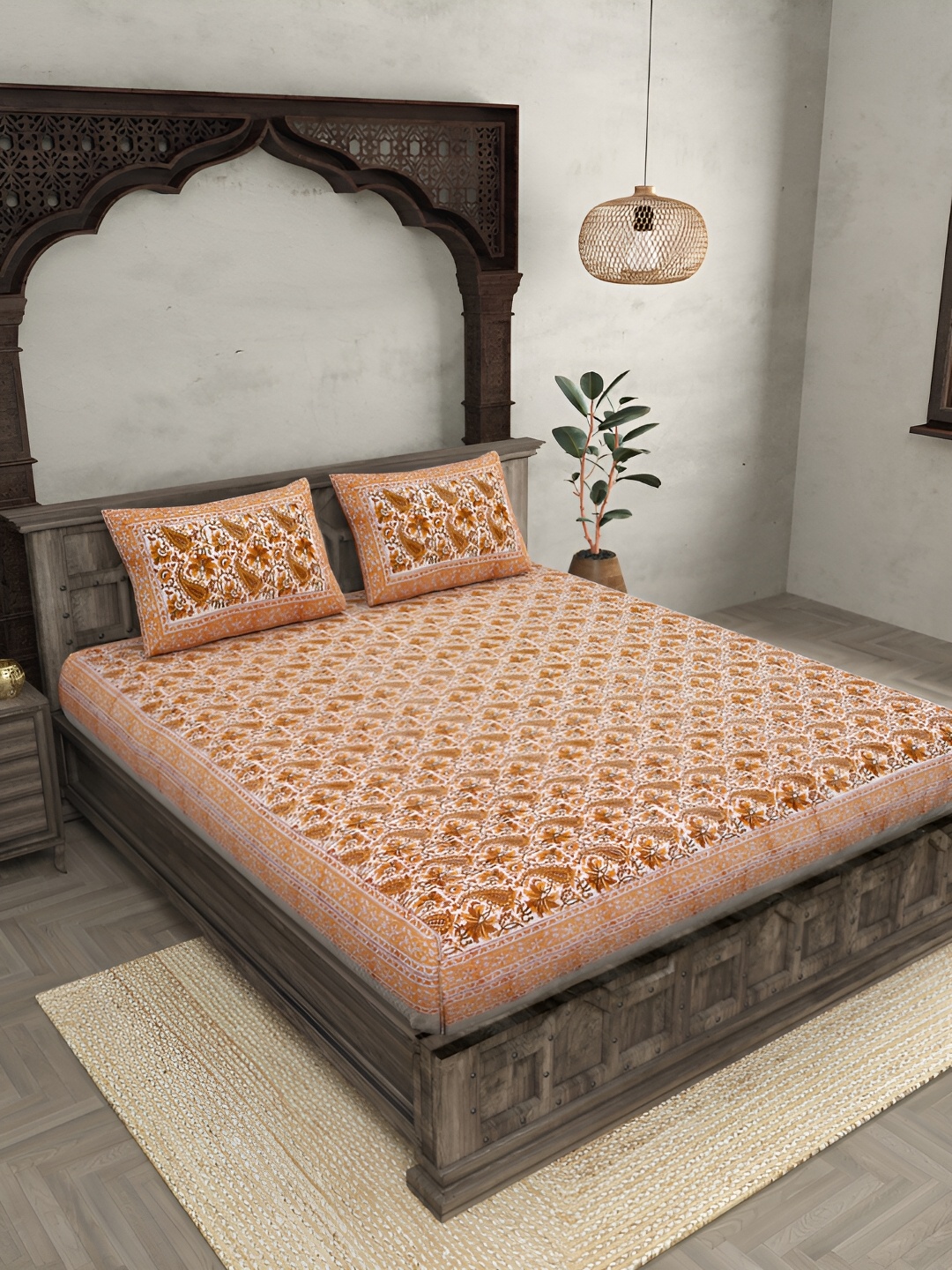 JAIPUR FABRIC White & Orange Floral 250 TC Cotton King Bedsheet With 2 Pillow Covers
JAIPUR FABRIC White & Orange Floral 250 TC Cotton King Bedsheet With 2 Pillow Covers