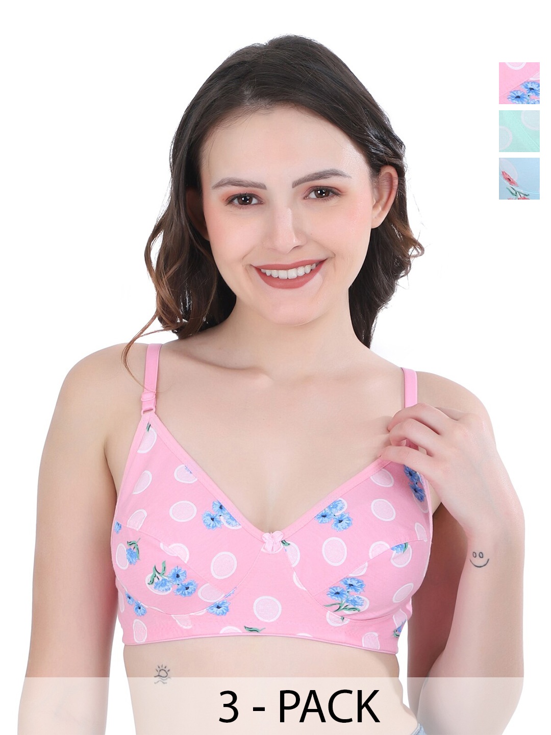 Docare Pack Of 3 Floral Printed Full Coverage Non Padded Everyday Bra- All Day Comfort, Pink
Docare Pack Of 3 Floral Printed Full Coverage Non Padded Everyday Bra- All Day Comfort, Pink