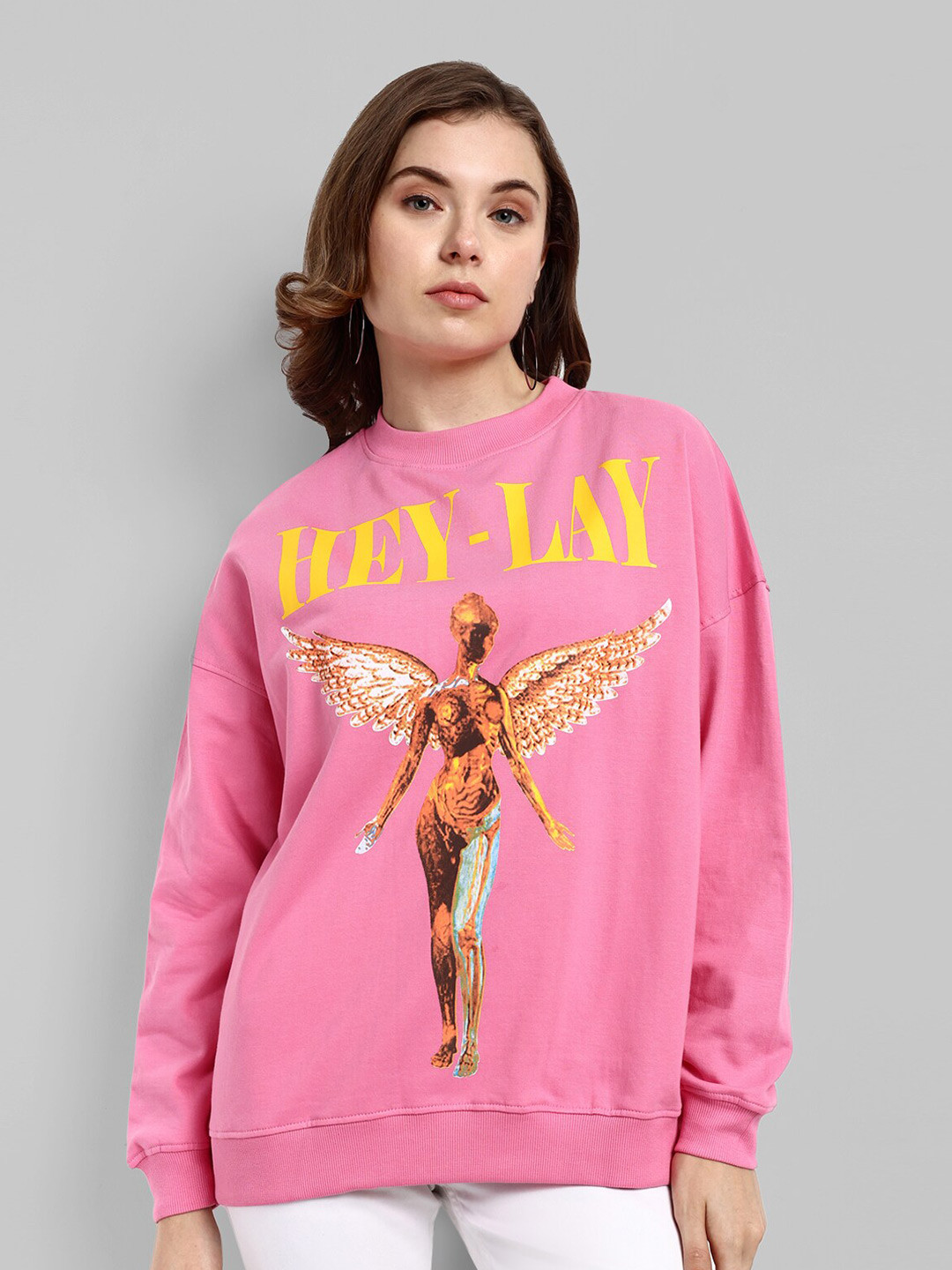 HEYLAY Graphic Printed Long Drop Shoulder Sleeves Oversized Cotton Pullover Sweatshirt, Pink
HEYLAY Graphic Printed Long Drop Shoulder Sleeves Oversized Cotton Pullover Sweatshirt, Pink