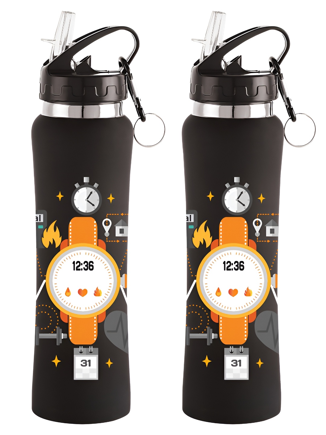 NIRLON Black 2 Pieces Printed Stainless Steel Single Wall Vacuum Water Bottles 750 ml Each
NIRLON Black 2 Pieces Printed Stainless Steel Single Wall Vacuum Water Bottles 750 ml Each