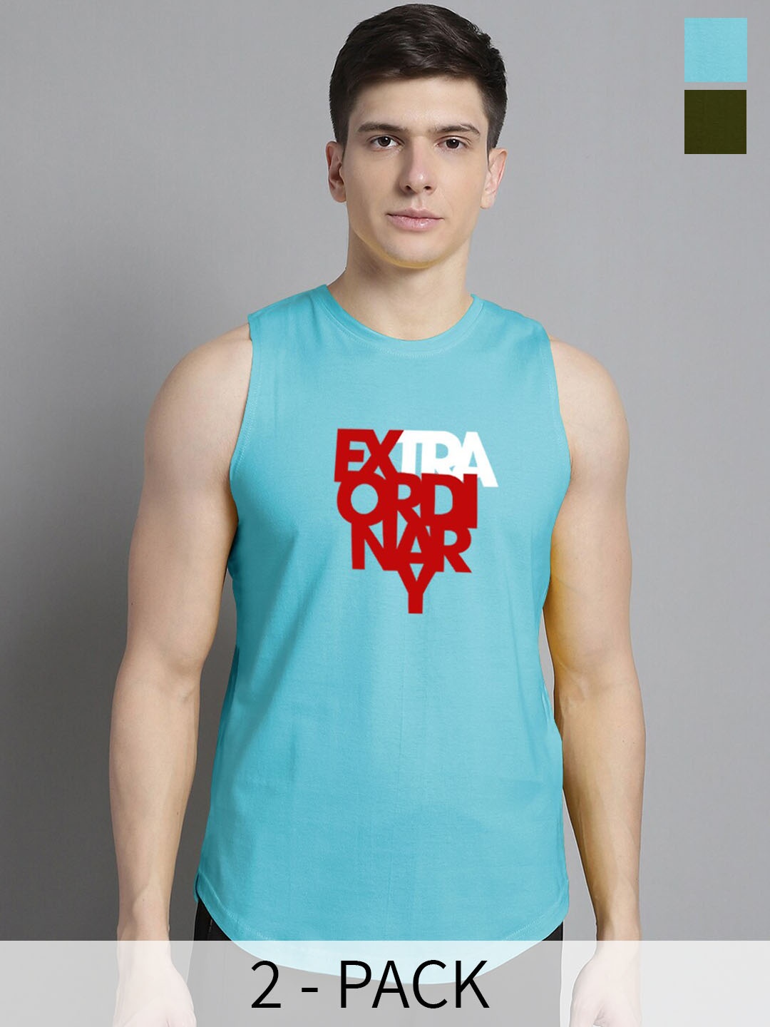 FBAR Pack Of 2 Typography Printed Skin Friendly Bio Wash Cotton Gym Vest, Turquoise blue
FBAR Pack Of 2 Typography Printed Skin Friendly Bio Wash Cotton Gym Vest, Turquoise blue
