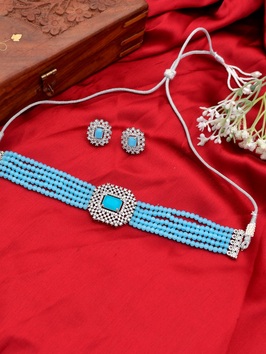 Silvermerc Designs Silver-Plated Stones & Beads Studded Choker Necklace Set, Blue
Silvermerc Designs Silver-Plated Stones & Beads Studded Choker Necklace Set, Blue