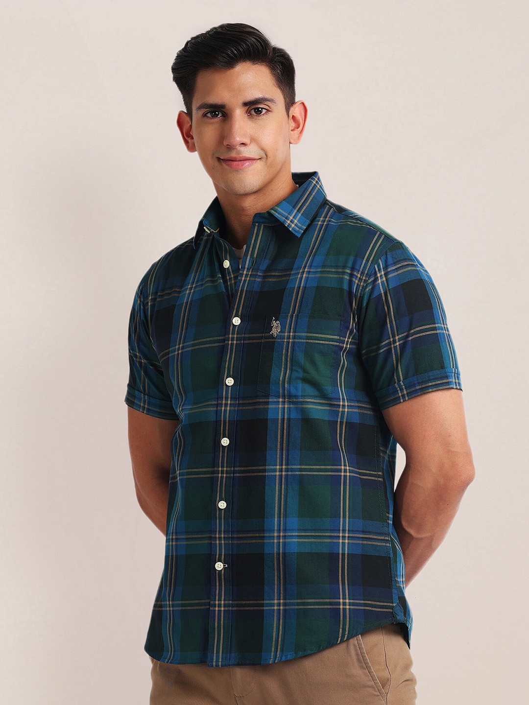 U.S. Polo Assn. Regular Fit Short Sleeves Spread Collar Opaque Checked Casual Shirt, Green
U.S. Polo Assn. Regular Fit Short Sleeves Spread Collar Opaque Checked Casual Shirt, Green