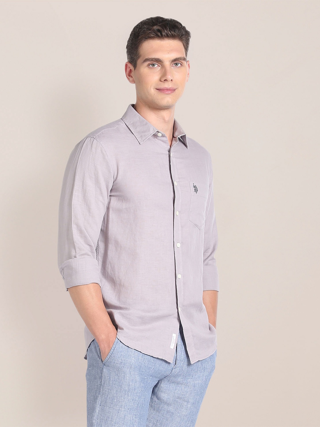 U.S. Polo Assn. Regular Fit Long Sleeves Spread Collar Linen Opaque Casual Shirt, Purple
U.S. Polo Assn. Regular Fit Long Sleeves Spread Collar Linen Opaque Casual Shirt, Purple
