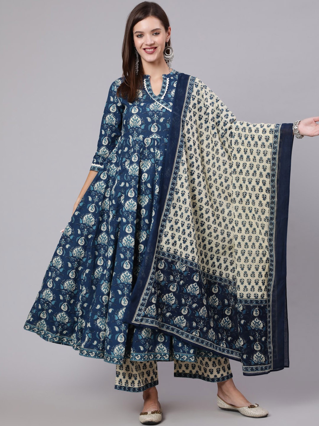 GULMOHAR JAIPUR Ethnic Motifs Printed A-Line Pure Cotton Kurta with Trousers & Dupatta, Blue
GULMOHAR JAIPUR Ethnic Motifs Printed A-Line Pure Cotton Kurta with Trousers & Dupatta, Blue