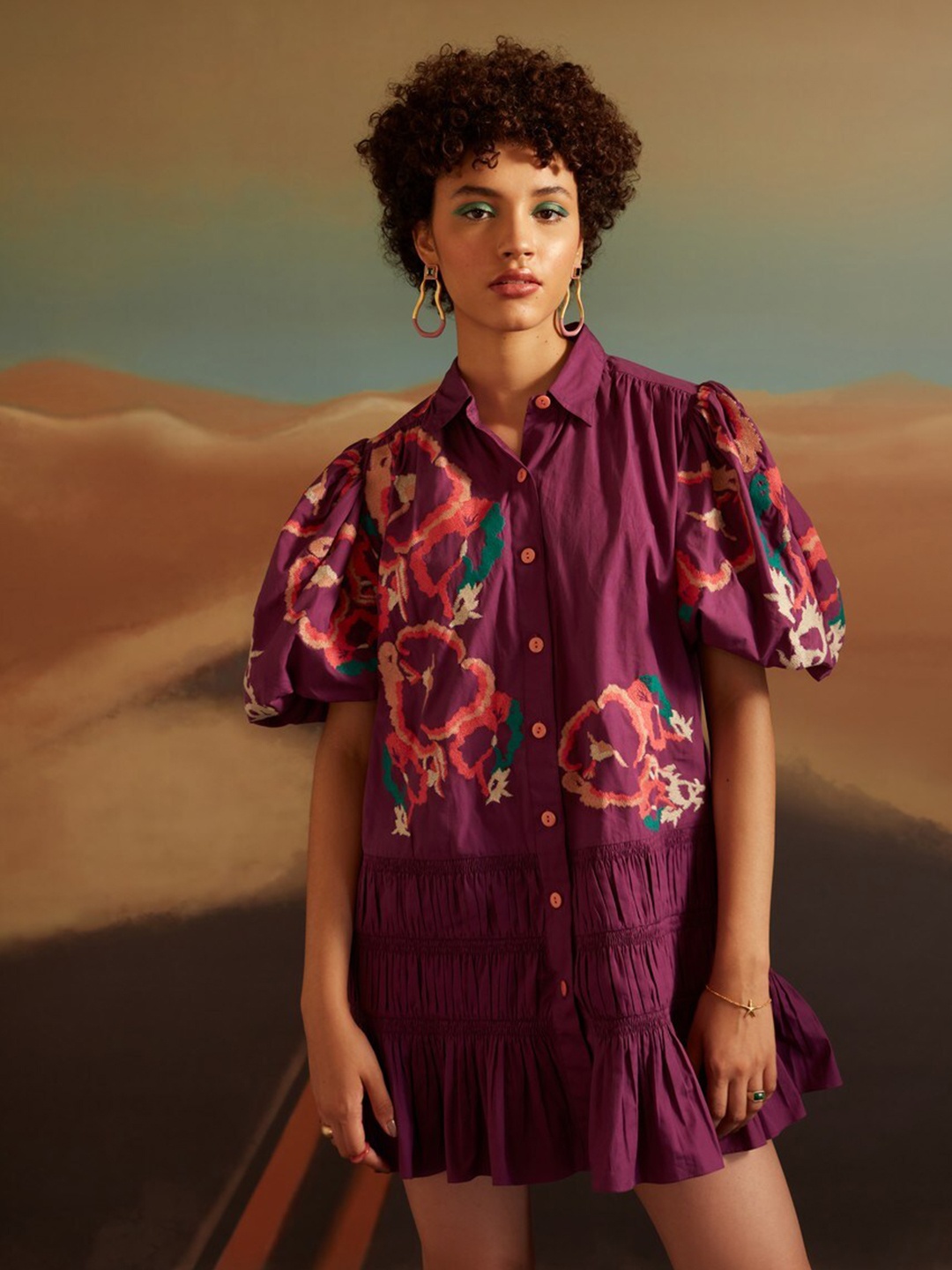VERB BY PALLAVI SINGHEE Floral Print Shirt Collar Puff Sleeves Cotton Shirt Dress, Purple
VERB BY PALLAVI SINGHEE Floral Print Shirt Collar Puff Sleeves Cotton Shirt Dress, Purple