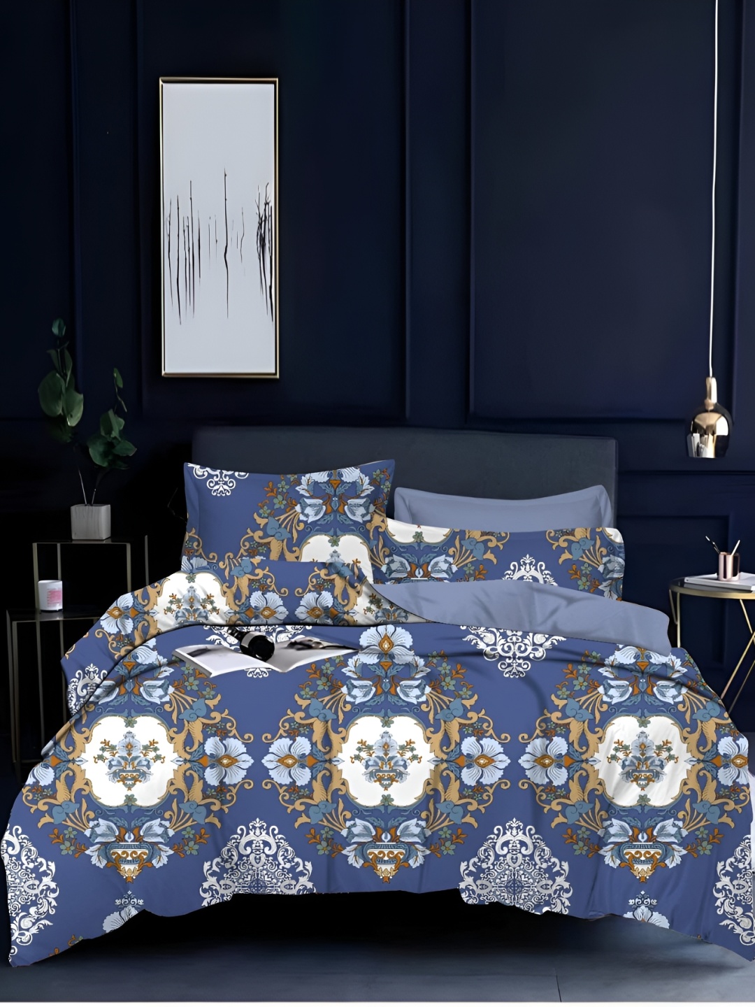 Quirky Home Blue & White Ethnic Motifs 144 TC Queen Bedsheet with 2 Pillow Covers