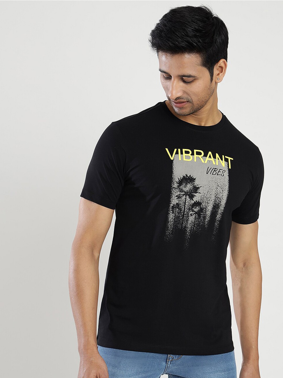 Greenfibre Graphic Printed Round Neck Slim Fit T-shirt, Black