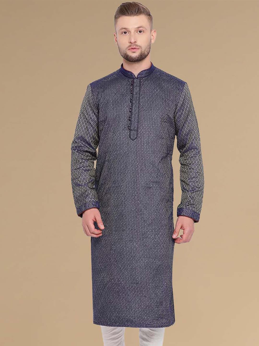 Sanwara Floral Embroidered Thread Work Mandarin Collar Jacquard Straight Kurta, Blue
Sanwara Floral Embroidered Thread Work Mandarin Collar Jacquard Straight Kurta, Blue