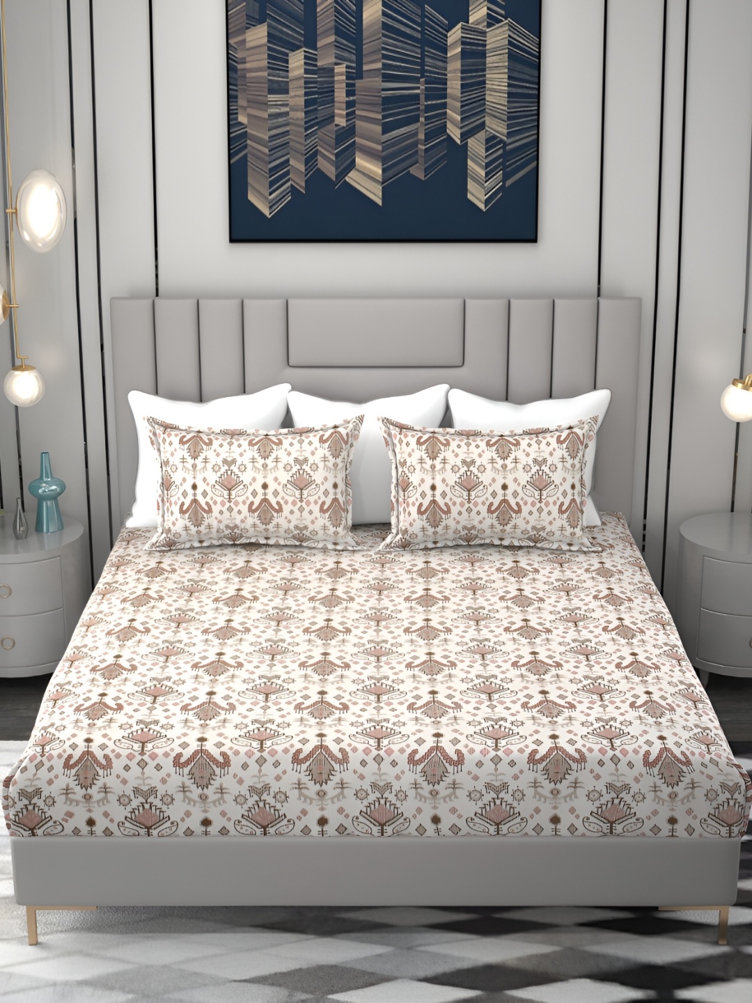 FINE TEX WORLD Brown & Pink Printed Cotton 260 TC King Bedsheet with 2 Pillow Covers
FINE TEX WORLD Brown & Pink Printed Cotton 260 TC King Bedsheet with 2 Pillow Covers