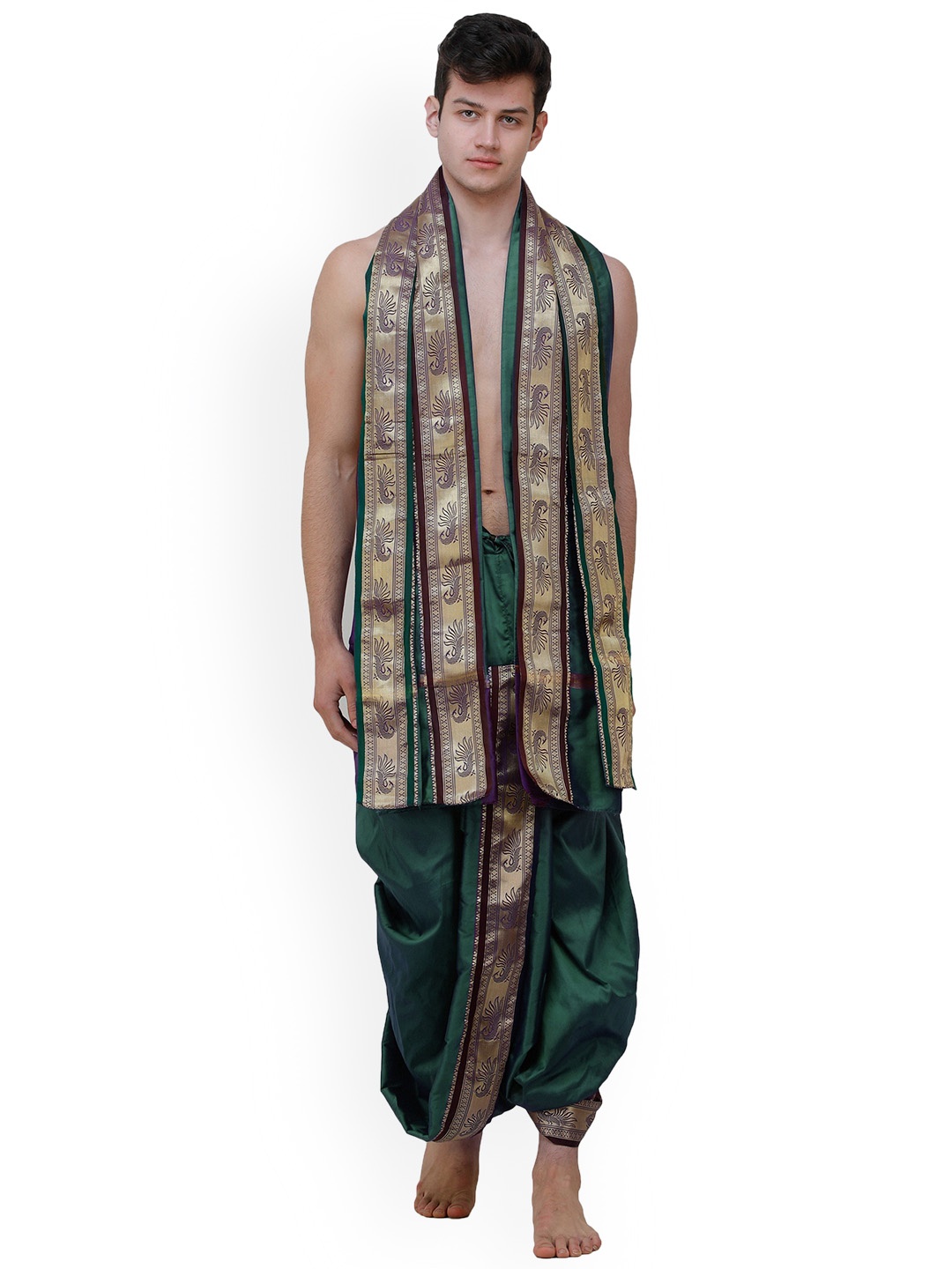 Exotic India Woven Design Art Silk Ready To Wear Dhoti Pant & Angavastram, Green
Exotic India Woven Design Art Silk Ready To Wear Dhoti Pant & Angavastram, Green