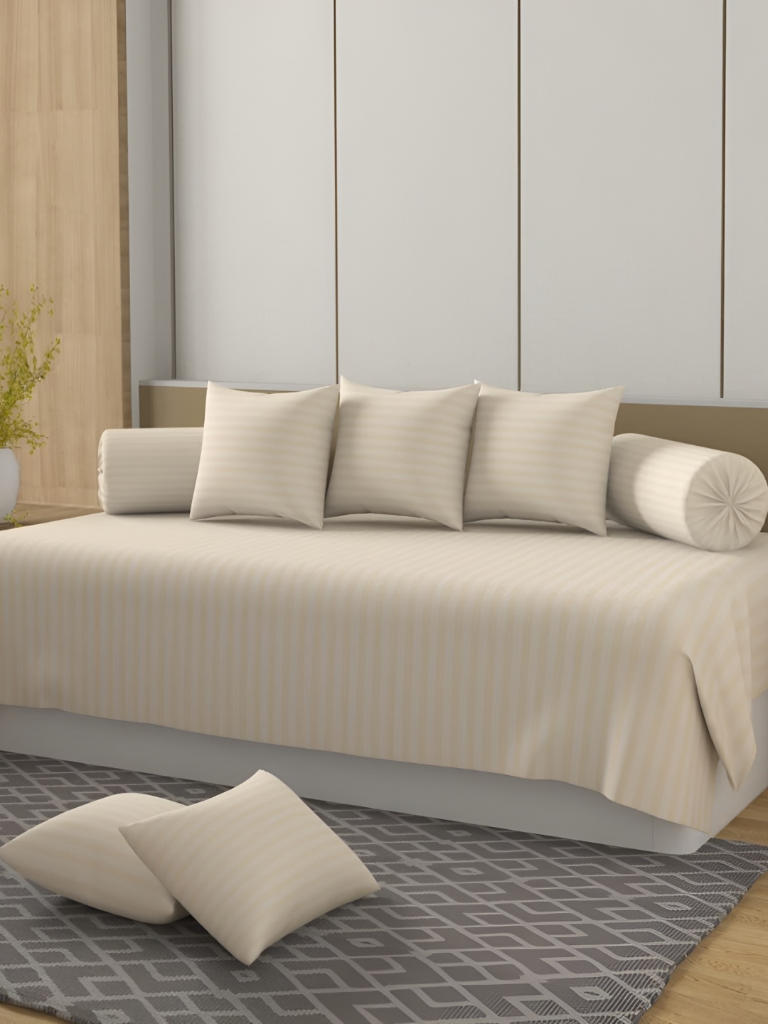 MallowWorld Cream-Coloured Striped Cotton 200 TC 5 Single Bedsheet with 5 Pillow Covers
MallowWorld Cream-Coloured Striped Cotton 200 TC 5 Single Bedsheet with 5 Pillow Covers