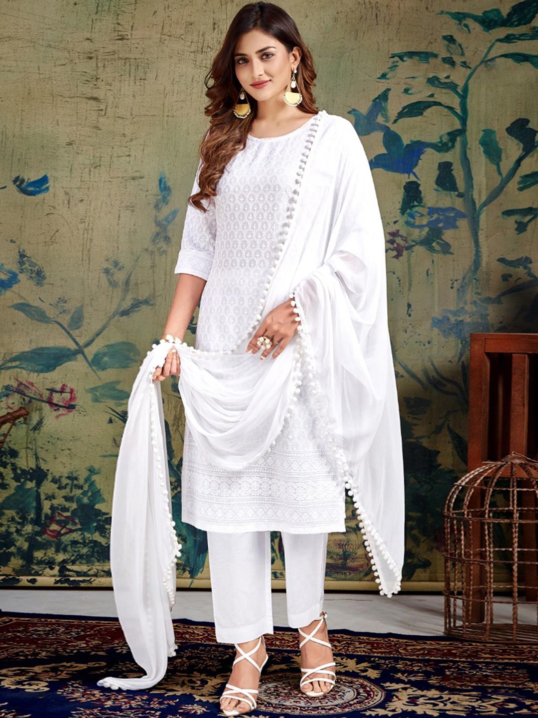 Peachmode Floral Embroidered Regular Chikankari Kurta With Trousers & Dupatta, White
Peachmode Floral Embroidered Regular Chikankari Kurta With Trousers & Dupatta, White