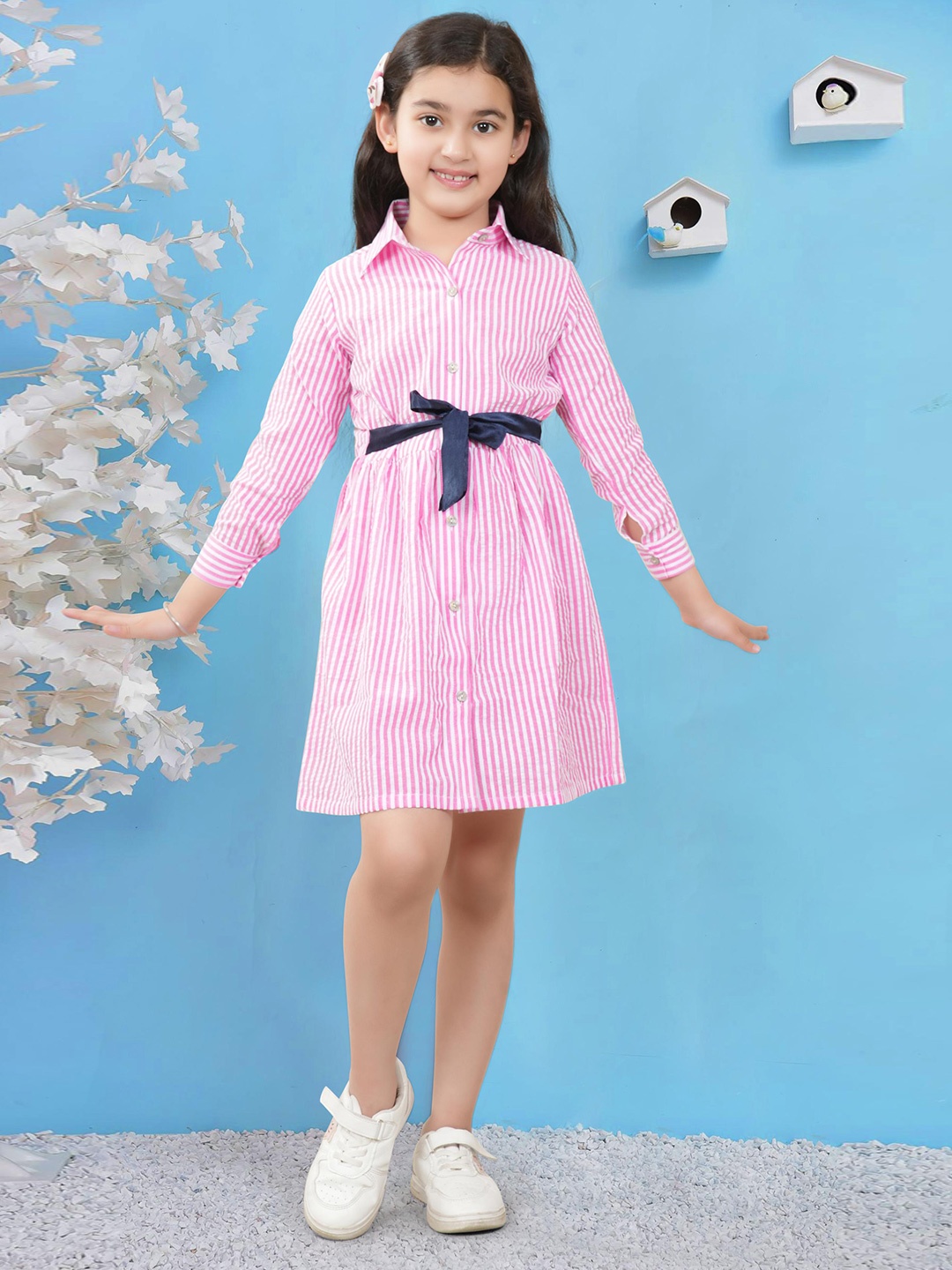 BAESD Striped Shirt Collar Cuffed Sleeves Tie-Up Detailed Cotton Shirt Dress, Pink
BAESD Striped Shirt Collar Cuffed Sleeves Tie-Up Detailed Cotton Shirt Dress, Pink