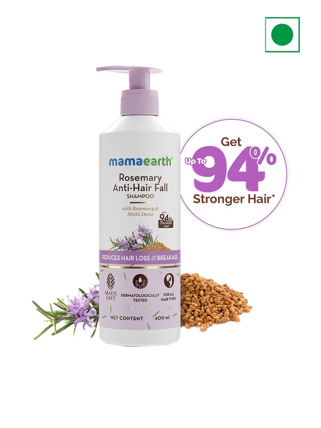 Mamaearth Anti-Hair Fall Shampoo With Rosemary Methi Dana for Reducing Hair Loss-400ml, White
Mamaearth Anti-Hair Fall Shampoo With Rosemary Methi Dana for Reducing Hair Loss-400ml, White