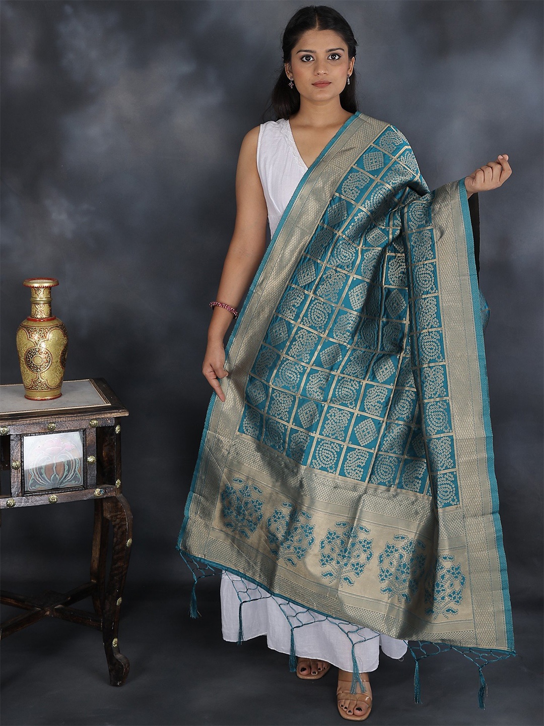 Exotic India Emerald Zari Woven Bandhani Gharchola Silk Dupatta with Brocaded Border, Green
Exotic India Emerald Zari Woven Bandhani Gharchola Silk Dupatta with Brocaded Border, Green
