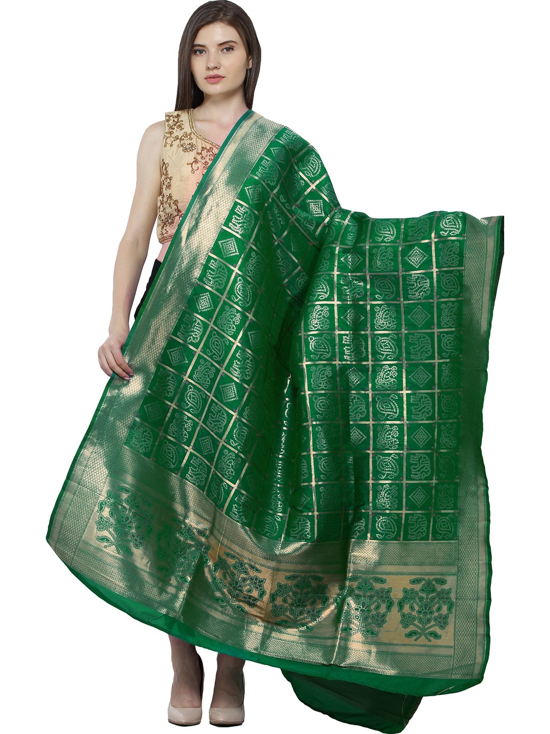 Exotic India Evergreen Zari Woven Bandhani Gharchola Silk Dupatta with Brocaded Border, Green
Exotic India Evergreen Zari Woven Bandhani Gharchola Silk Dupatta with Brocaded Border, Green
