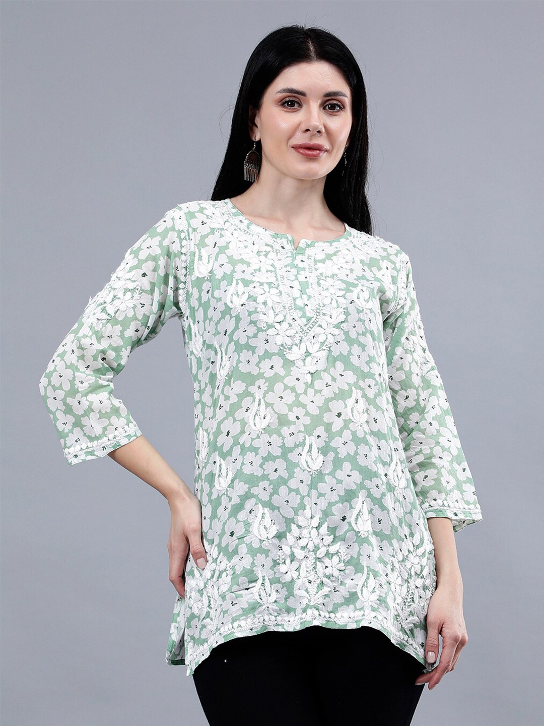 Seva Chikan Ethnic Motifs Embroidered Notch Neck Straight Lucknowi Chikankari Kurti, Green
Seva Chikan Ethnic Motifs Embroidered Notch Neck Straight Lucknowi Chikankari Kurti, Green