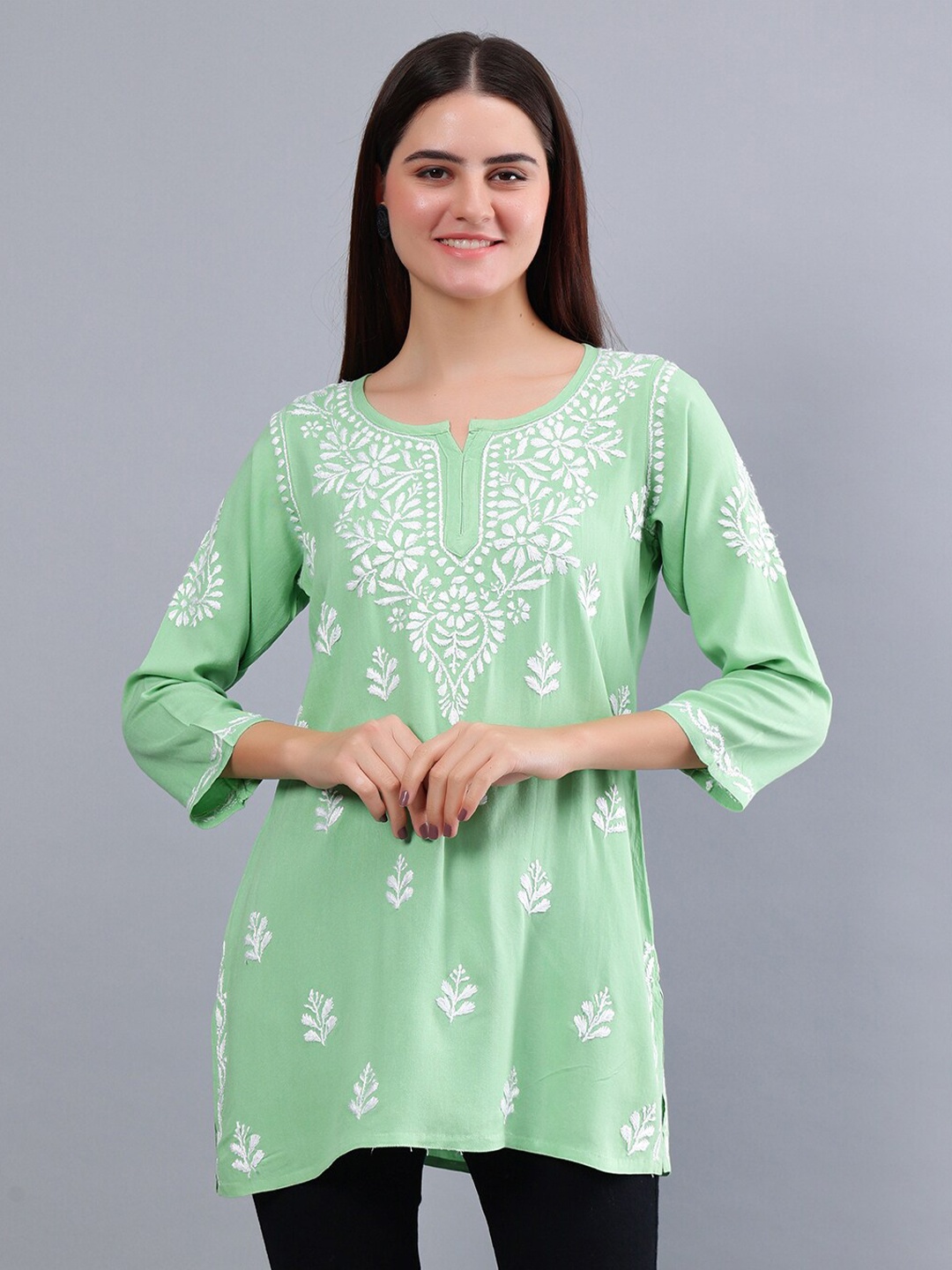 Seva Chikan Ethnic Motifs Embroidered Notch Neck Straight Lucknowi Chikankari Kurti, Green
Seva Chikan Ethnic Motifs Embroidered Notch Neck Straight Lucknowi Chikankari Kurti, Green