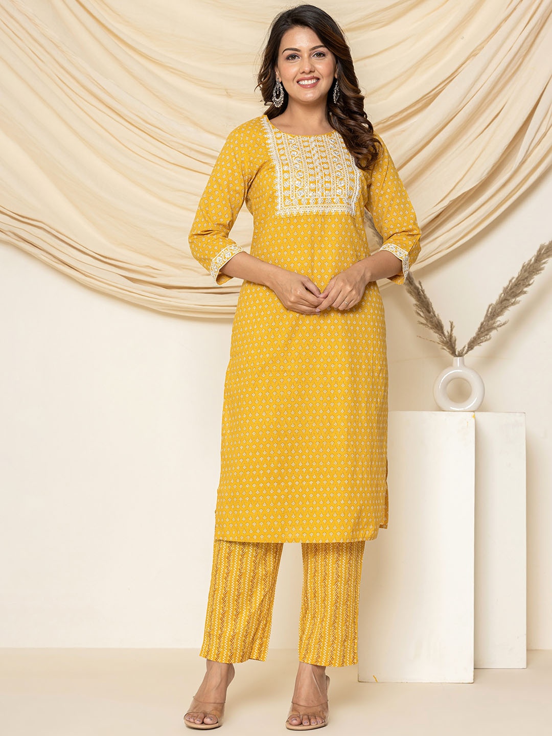 JAIPUR ETHNIC Ethnic Motifs Printed Thread Work Pure Cotton Kurta with Trousers & Dupatta, Mustard
JAIPUR ETHNIC Ethnic Motifs Printed Thread Work Pure Cotton Kurta with Trousers & Dupatta, Mustard