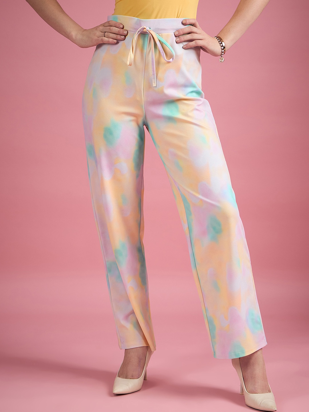 DressBerry Women Tie and Dye Printed Classic Flared High-Rise Trousers, Yellow
DressBerry Women Tie and Dye Printed Classic Flared High-Rise Trousers, Yellow