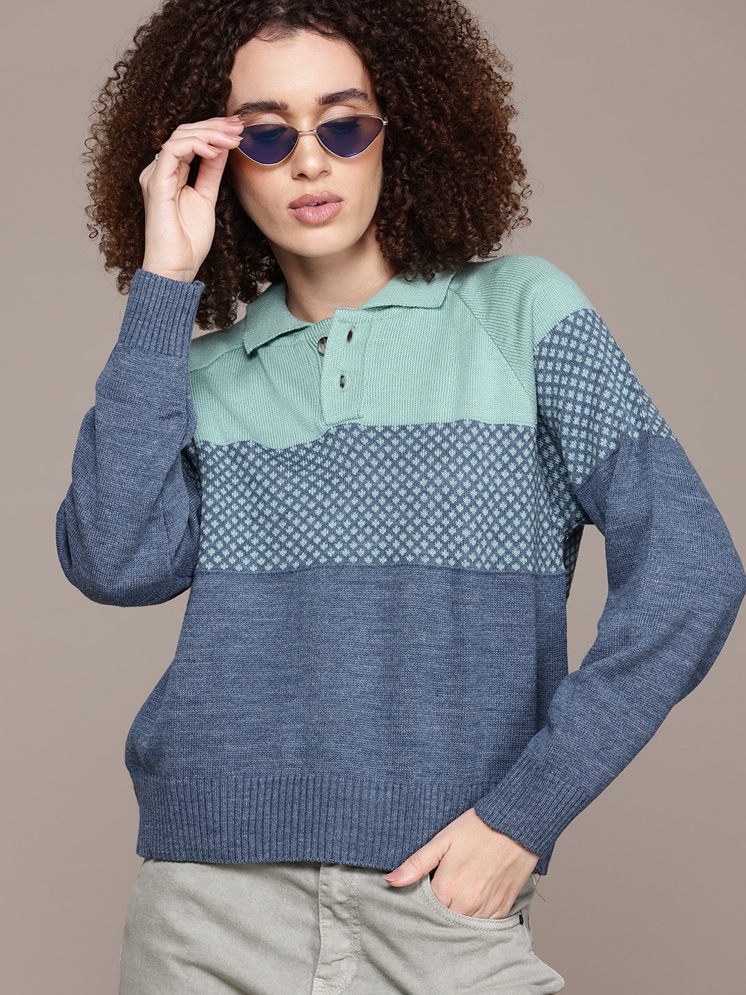 The Roadster Lifestyle Co. Pure Acrylic Self-Design Colourblocked Pullover, Blue
The Roadster Lifestyle Co. Pure Acrylic Self-Design Colourblocked Pullover, Blue