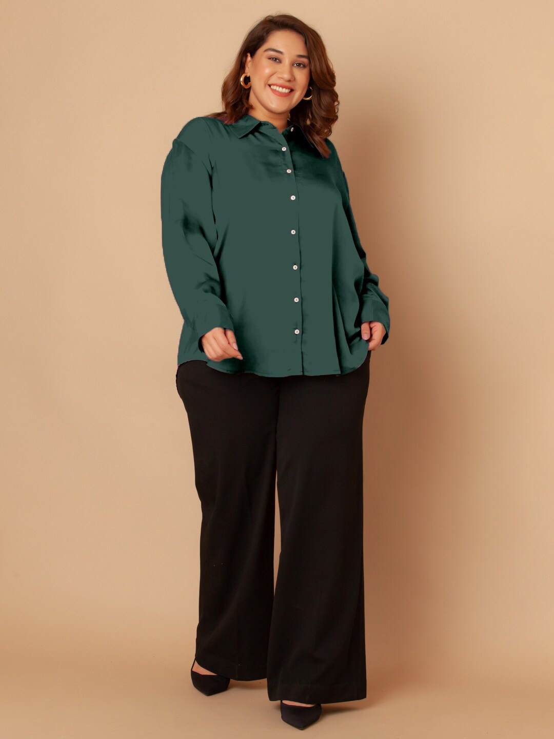 Zink Curve Spread Collar Long Cuffed Sleeves Casual Oversized Plus Size Shirt, Green
Zink Curve Spread Collar Long Cuffed Sleeves Casual Oversized Plus Size Shirt, Green